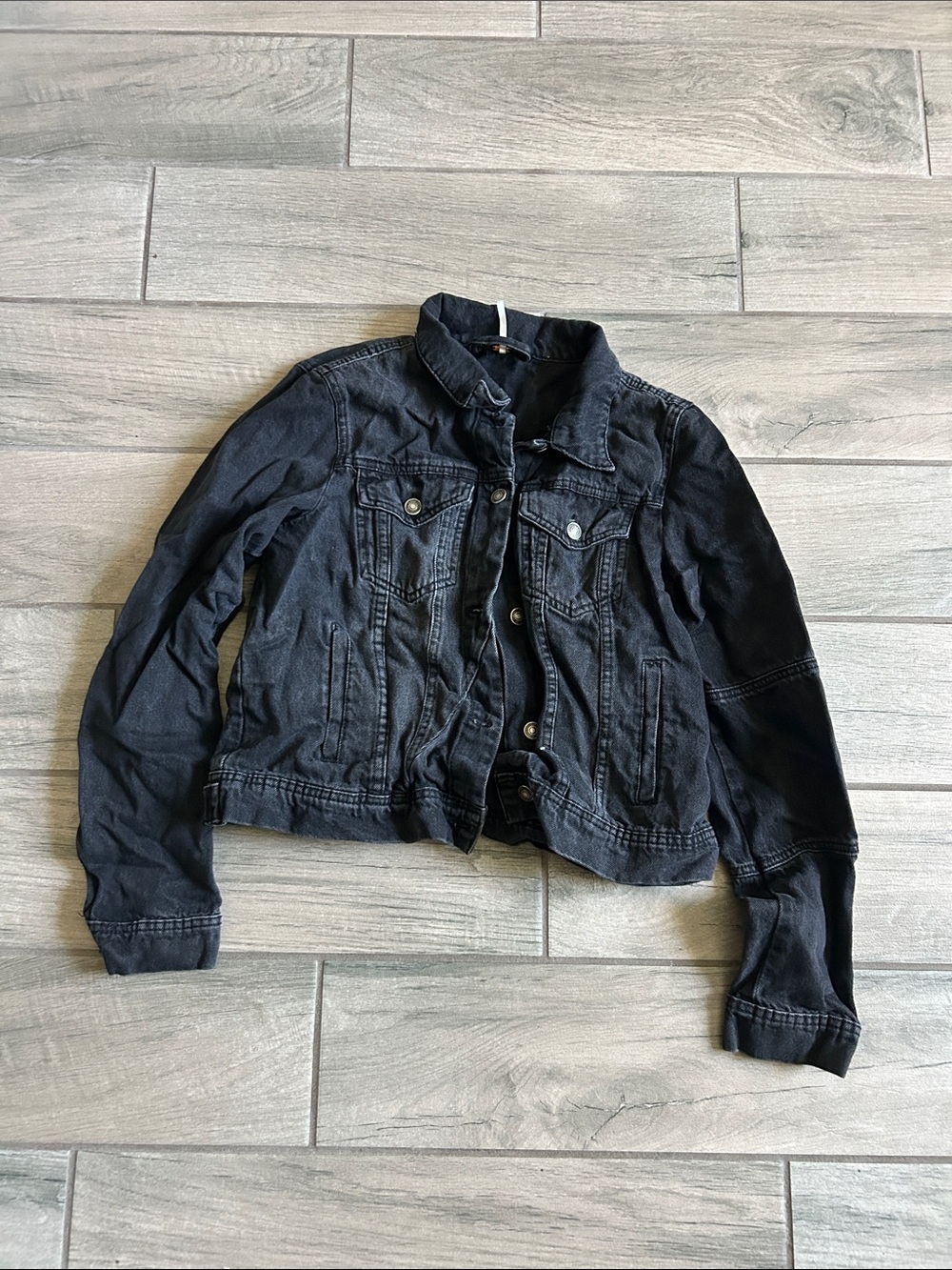Free People Black Washed Denim Trucker Jacket